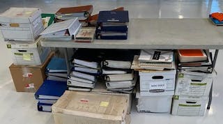 Aircraft records can be voluminous and have traditionally been a headache for operators. This photo represents the aircraft maintenance records for a typical 15-year-old business jet. This development eliminates the need for paper entirely for some operators.