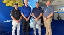 Embry-Riddle College of Aviation Dean Tim Holt and President P. Barry Butler, Ph.D., attended a ceremony at EAA AirVenture Oshkosh this week, with Frasca International President John Frasca and Richard Lofton, director of commercial sales operations for FlightSafety International, to celebrate a new $5 million agreement to bring new flight-training equipment to the Prescott Campus. Embry-Riddle College of Aviation Dean Tim Holt and President P. Barry Butler, Ph.D., attended a ceremony at EAA AirVenture Oshkosh this week, with Frasca International President John Frasca and Richard Lofton, director of commercial sales operations for FlightSafety International, to celebrate a new $5 million agreement to bring new flight-training equipment to the Prescott Campus.