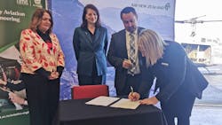 Pictured from left: Minister of Education Jan Tinetti; Alex Marren, chief operating officer, AIRNZ; Brendon McWilliam, general manager, aircraft maintenance and delivery, AIRNZ; Kate Neame, interim operations lead, NMIT Te Pūkenga. Pictured from left: Minister of Education Jan Tinetti; Alex Marren, chief operating officer, AIRNZ; Brendon McWilliam, general manager, aircraft maintenance and delivery, AIRNZ; Kate Neame, interim operations lead, NMIT Te Pūkenga.