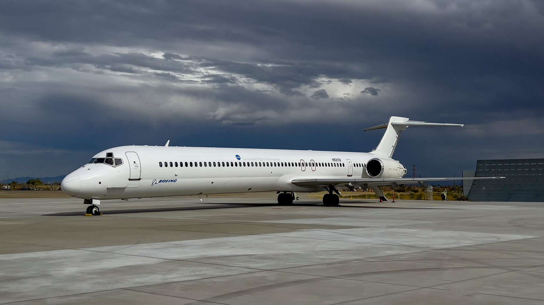 The MD-90 that will become the X-66A pictured at Boeing&rsquo;s Palmdale site, where it will be modified to test the Transonic Truss-Braced Wing configuration as part of NASA&rsquo;s Sustainable Flight Demonstrator project.