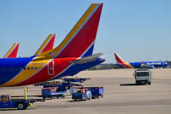 Southwest Airlines planes are seen at the Austin Bergstrom International Airport (AUS) in Austin, Texas on Jan. 22, 2023. Southwest Airlines planes are seen at the Austin Bergstrom International Airport (AUS) in Austin, Texas on Jan. 22, 2023.