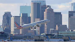 A plane takes off at Boston Logan International Airport on Feb. 10, 2023 in Boston.