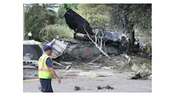 A MiG-23UB fighter plane crashed during the 25th Thunder Over Michigan at Willow Run Airport at an apartment complex, The Waverly on the Lake, in Belleville, Michigan, seen on Monday, Aug. 14, 2023.