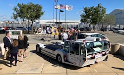 Electric vehicles currently in service at Newark Airport were displayed at a Sept. 19 announcement by the Port Authority of its NetZero plan to reduce greenhouse gases by 100% by 2050. These vehicles helped the agency reach a electrification goal two years early.