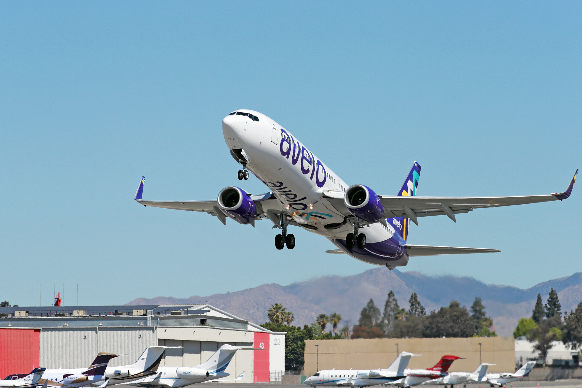 Avelo Airlines takes off from Hollywood Burbank Airport (BUR), Avelo&rsquo;s first base. The low-fare airline, which launched April 2021, now flies to 43 destinations across the U.S.