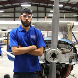 (Left to right) Mark Sanchez, Hafez Omar and Fabien Granja are Aircraft Airframe Technology students at TSTC&rsquo;s Harlingen campus.