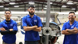 (Left to right) Mark Sanchez, Hafez Omar and Fabien Granja are Aircraft Airframe Technology students at TSTC’s Harlingen campus. (Left to right) Mark Sanchez, Hafez Omar and Fabien Granja are Aircraft Airframe Technology students at TSTC’s Harlingen campus.
