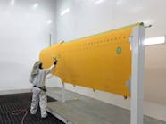 A wing is painted in the newly inaugurated facility at the Kodiak aircraft production site in Sandpoint, Idaho.