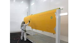 A wing is painted in the newly inaugurated facility at the Kodiak aircraft production site in Sandpoint, Idaho.