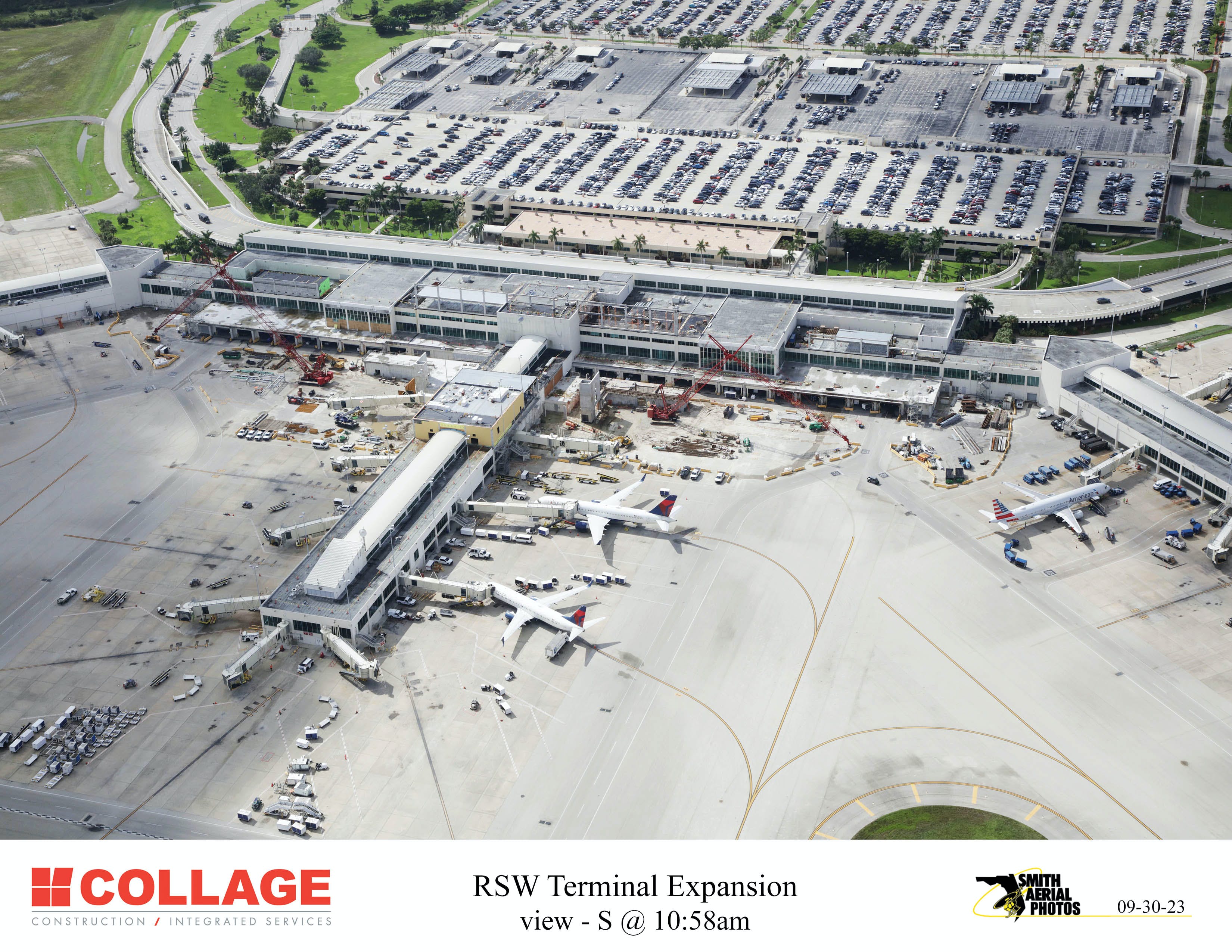 Aerial of the Southwest Florida International Airport terminal expansion project (main terminal area).
