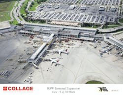 Aerial of the Southwest Florida International Airport terminal expansion project (main terminal area).