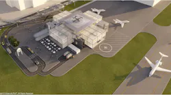 Visualization of Urban-Air Port’s Next-Generation AirOne Vertiport at an airport location.