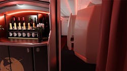 An impression of the entrance to the new Global First Suites, from the top of the forward stairs, next to the bar (as designed by Factorydesign) An impression of the entrance to the new Global First Suites, from the top of the forward stairs, next to the bar (as designed by Factorydesign)