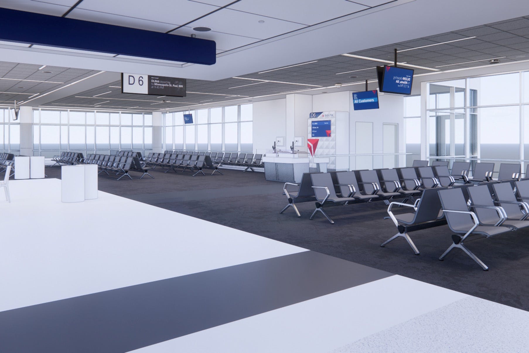 The $242 million Airport Modernization Program (AMP) will deliver a unified and modern design across six of the terminal&rsquo;s seven concourses (A, B, C, D, F and G) and approximately 75 Delta gate hold rooms.
