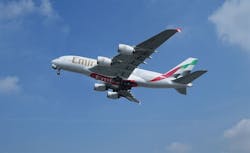 Emirates A380 taking off on 100 percent SAF.