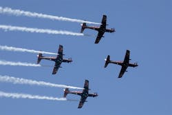 The Air Force Roulettes performing the aerobatic display using SAF.