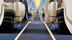 The eco-friendly carpets, sourced from Lantal Textiles in Switzerland, are light-weight and assembled from regenerated nylon made of material typically headed for landfill such as ghost nets, aquaculture nylon waste, used carpet waste, used fabric waste and fabric scraps from mills. The eco-friendly carpets, sourced from Lantal Textiles in Switzerland, are light-weight and assembled from regenerated nylon made of material typically headed for landfill such as ghost nets, aquaculture nylon waste, used carpet waste, used fabric waste and fabric scraps from mills.