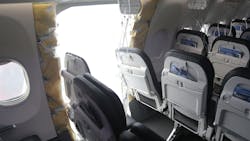 As the aircraft reached 16,000 feet, a door plug detached from the aircraft, resulting in rapid decompression, on Alaska Airlines Flight 1282 from Portland, Oregon, to Ontario, California. As the aircraft reached 16,000 feet, a door plug detached from the aircraft, resulting in rapid decompression, on Alaska Airlines Flight 1282 from Portland, Oregon, to Ontario, California.