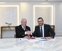 Steve Townes (left), president and CEO of ACL Airshop, and Vugar Mammadov, vice -president CIS and Central Asia of Silk Way West Airlines. Steve Townes (left), president and CEO of ACL Airshop, and Vugar Mammadov, vice -president CIS and Central Asia of Silk Way West Airlines.