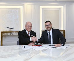 Steve Townes (left), president and CEO of ACL Airshop, and Vugar Mammadov, vice -president CIS and Central Asia of Silk Way West Airlines. Steve Townes (left), president and CEO of ACL Airshop, and Vugar Mammadov, vice -president CIS and Central Asia of Silk Way West Airlines.