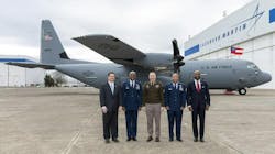 Lockheed Martin delivered the first of eight C-130J-30 Super Hercules airlifters to the Georgia Air National Guard today. From l to r: U.S. Rep. Austin Scott (GA-08); Col. Sheldon Wilson, commander of the 165th Airlift Wing; Maj. Gen. Thomas Carden, adjutant general of the Georgia Department of Defense; Maj. Gen. Konata Crumbly, commander of the Georgia Air National Guard; and Rod McLean, vice president & general manager, Air Mobility & Maritime Missions line of business, Lockheed Martin delivered the first of eight C-130J-30 Super Hercules airlifters to the Georgia Air National Guard today. From l to r: U.S. Rep. Austin Scott (GA-08); Col. Sheldon Wilson, commander of the 165th Airlift Wing; Maj. Gen. Thomas Carden, adjutant general of the Georgia Department of Defense; Maj. Gen. Konata Crumbly, commander of the Georgia Air National Guard; and Rod McLean, vice president & general manager, Air Mobility & Maritime Missions line of business,