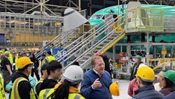 Stan Deal, Boeing Commercial Airplanes President and CEO, speaks with employees Jan. 25 at the Quality Stand Down in Renton, Washington. Stan Deal, Boeing Commercial Airplanes President and CEO, speaks with employees Jan. 25 at the Quality Stand Down in Renton, Washington.