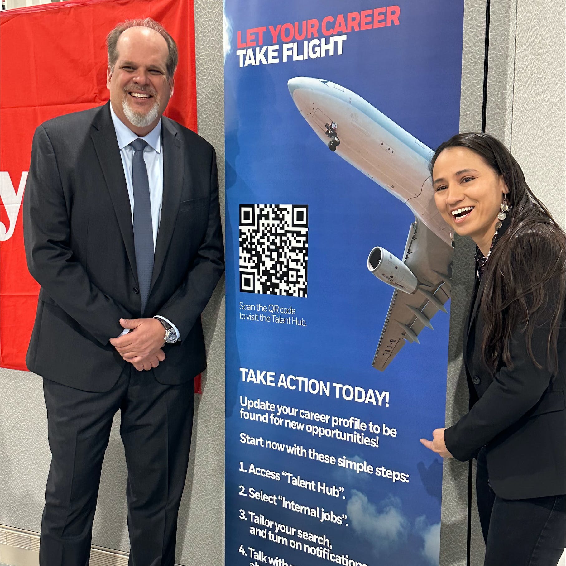 Jim Currier, president and CEO of Honeywell Aerospace Technologies with U.S. Representative Sharice Davids.