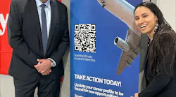 Jim Currier, president and CEO of Honeywell Aerospace Technologies with U.S. Representative Sharice Davids.