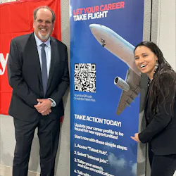 Jim Currier, president and CEO of Honeywell Aerospace Technologies with U.S. Representative Sharice Davids. Jim Currier, president and CEO of Honeywell Aerospace Technologies with U.S. Representative Sharice Davids.