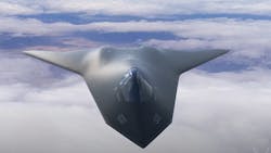 This is a rendering of a future crewed next-generation air dominance aircraft by the U.S. Air Force Research Laboratory. This is a rendering of a future crewed next-generation air dominance aircraft by the U.S. Air Force Research Laboratory.