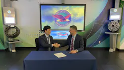 Chris Johnson, vice president of Fighter and Mobility Programs at Pratt & Whitney (right), and Director General Lee Gui-Hyun (left) sign the third consecutive performance-based logistics contract that Pratt & Whitney and DAPA have signed since 2012, offering on-going maintenance support for the Republic of Korea Air Force’s F-15 Eagles and F-16 Fighting Falcons.