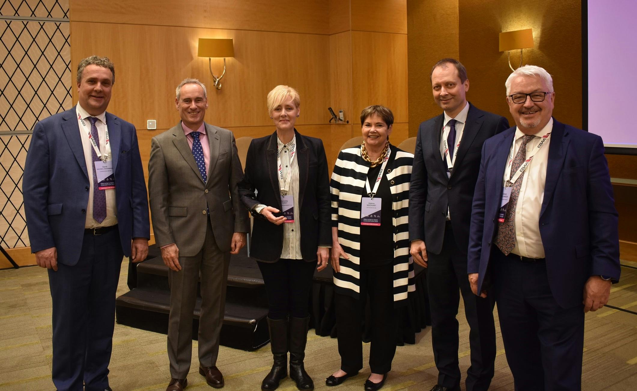 In the picture (from left to right): David Van Den Langenberg, EBAA board member /Juergen Wiese, Chairman of EBAA /Charlotte Storey, Inspirational speaker at the AGM /H&eacute;l&egrave;ne Niedhart, CEO of CAT Aviation and re-elected EBAA Board member on the day of the AGM /Holger Krahmer, Secretary General of EBAA /Graham Williamson, President of ACASS and EBAA board member.