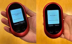 The hand-held unit on the left has translated “Please take off your shoes” in Spanish. The unit on the right has it translated into Vietnamese. The hand-held unit on the left has translated “Please take off your shoes” in Spanish. The unit on the right has it translated into Vietnamese.