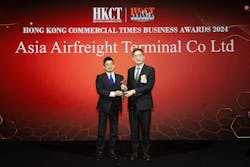 Mike Chew, CEO of AAT (left) was presented with the award by Dr Bernard Chan, JP, Under Secretary for Commerce and Economic Development at Hong Kong Commercial Times Business Awards 2024 ceremony, acknowledging the dedicated efforts of the AAT team over the year.