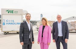 From left, Michael Zach, Head of Handling Services at Flughafen Wien AG, Theresa Schlederer, Director Austria at Lufthansa Cargo AG, and Julian J&auml;ger, Joint CEO and COO of Vienna Airport.