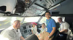 MIAair participants in the cockpit with the GlobalX flight crew.
