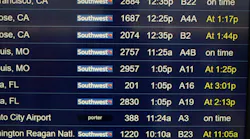 A flight information board shows delayed Southwest Airlines flights at Chicago Midway International Airport on April 18, 2023, in Chicago.
