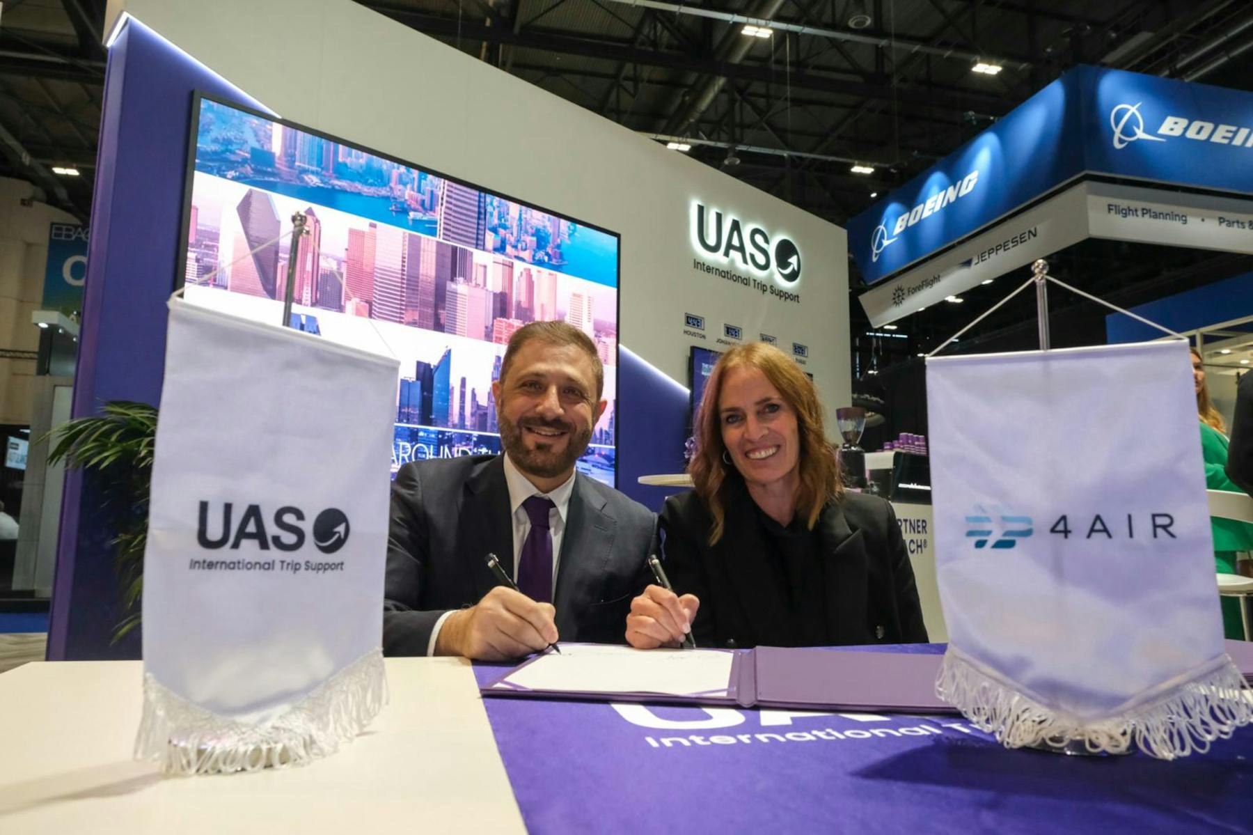 Omar Hosary UAS Co-Founder and CEO, and Nancy Bsales, COO, 4Air at EBACE 2024