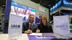 Omar Hosary UAS Co-Founder and CEO, and Nancy Bsales, COO, 4Air at EBACE 2024