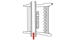Cross-sectional view of a static blade and its cooling flow path.