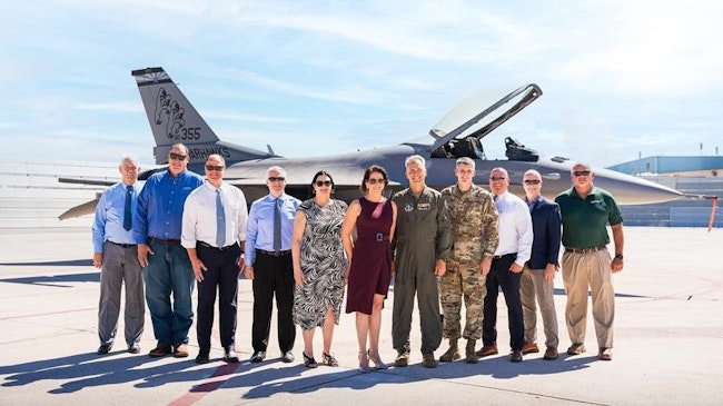 Pictured left to right' Sterling Stewart (Program Manager, WSP), Anthony Alfonso (Operations Manager, Granite), Ken Nichols (VP Airport Development, TAA), Bruce Goetz (EVP/COO, TAA), Danette Bewley (President/CEO, TAA), Keri Lazarus Silvyn, Esq. (Chair of the Board of Directors, TAA), Col. Brant A. Putnam (AANG 162nd Wing), Col. Greg Hoffman (AANG 162nd Wing), Victor Palma (Director Projects, TAA), Ryan Toner (VP Airport Development, Dibble), Zachary Thompson (Area Manager, Granite). Not pictured is Jacobs Engineering.