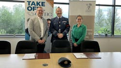 Rob Meyrick, Site Director at Ontic’s Cheltenham site; Wing Commander Alex Drake; Clare Lakey, HR Director for Ontic’s UK and Asia operations. Rob Meyrick, Site Director at Ontic’s Cheltenham site; Wing Commander Alex Drake; Clare Lakey, HR Director for Ontic’s UK and Asia operations.