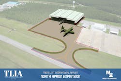 The North Apron Expansion and Taxiway Connector is an approximate $7 million expansion project designed to add 15,000 square yards of apron space for parking aircraft and provide frontage for the development of new aircraft hangars, as well as 2,700 square yards of connector taxiway to provide access between the apron and the existing parallel taxiway.