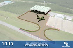 The North Apron Expansion and Taxiway Connector is an approximate $7 million expansion project designed to add 15,000 square yards of apron space for parking aircraft and provide frontage for the development of new aircraft hangars, as well as 2,700 square yards of connector taxiway to provide access between the apron and the existing parallel taxiway. The North Apron Expansion and Taxiway Connector is an approximate $7 million expansion project designed to add 15,000 square yards of apron space for parking aircraft and provide frontage for the development of new aircraft hangars, as well as 2,700 square yards of connector taxiway to provide access between the apron and the existing parallel taxiway.
