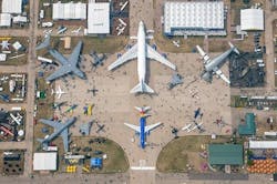 An overhead view of Boeing Plaza at EA AirVenture Oshkosh on July 24, 2023. An overhead view of Boeing Plaza at EA AirVenture Oshkosh on July 24, 2023.