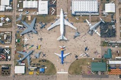 An overhead view of Boeing Plaza at EA AirVenture Oshkosh on July 24, 2023. An overhead view of Boeing Plaza at EA AirVenture Oshkosh on July 24, 2023.
