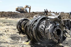 A photo shows debris of the crashed airplane of Ethiopia Airlines, near Bishoftu, a town some 60 kilometres southeast of Addis Ababa, Ethiopia, on March 11, 2019. A photo shows debris of the crashed airplane of Ethiopia Airlines, near Bishoftu, a town some 60 kilometres southeast of Addis Ababa, Ethiopia, on March 11, 2019.
