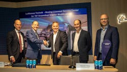 Boeing and Lufthansa Technik leaders announced a new joint agreement designating Lufthansa Technik as the first Boeing-licensed Service Center for 787 Dreamliner cabin modifications. Boeing and Lufthansa Technik leaders announced a new joint agreement designating Lufthansa Technik as the first Boeing-licensed Service Center for 787 Dreamliner cabin modifications.