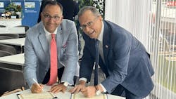 From left to right: Ferhat Kutlucan, KAAN Business Development Strategies Chief,Turkish Aerospace and Jim Barnes, Chief Operating Officer, Harlow Aerostructures LLC. From left to right: Ferhat Kutlucan, KAAN Business Development Strategies Chief,Turkish Aerospace and Jim Barnes, Chief Operating Officer, Harlow Aerostructures LLC.