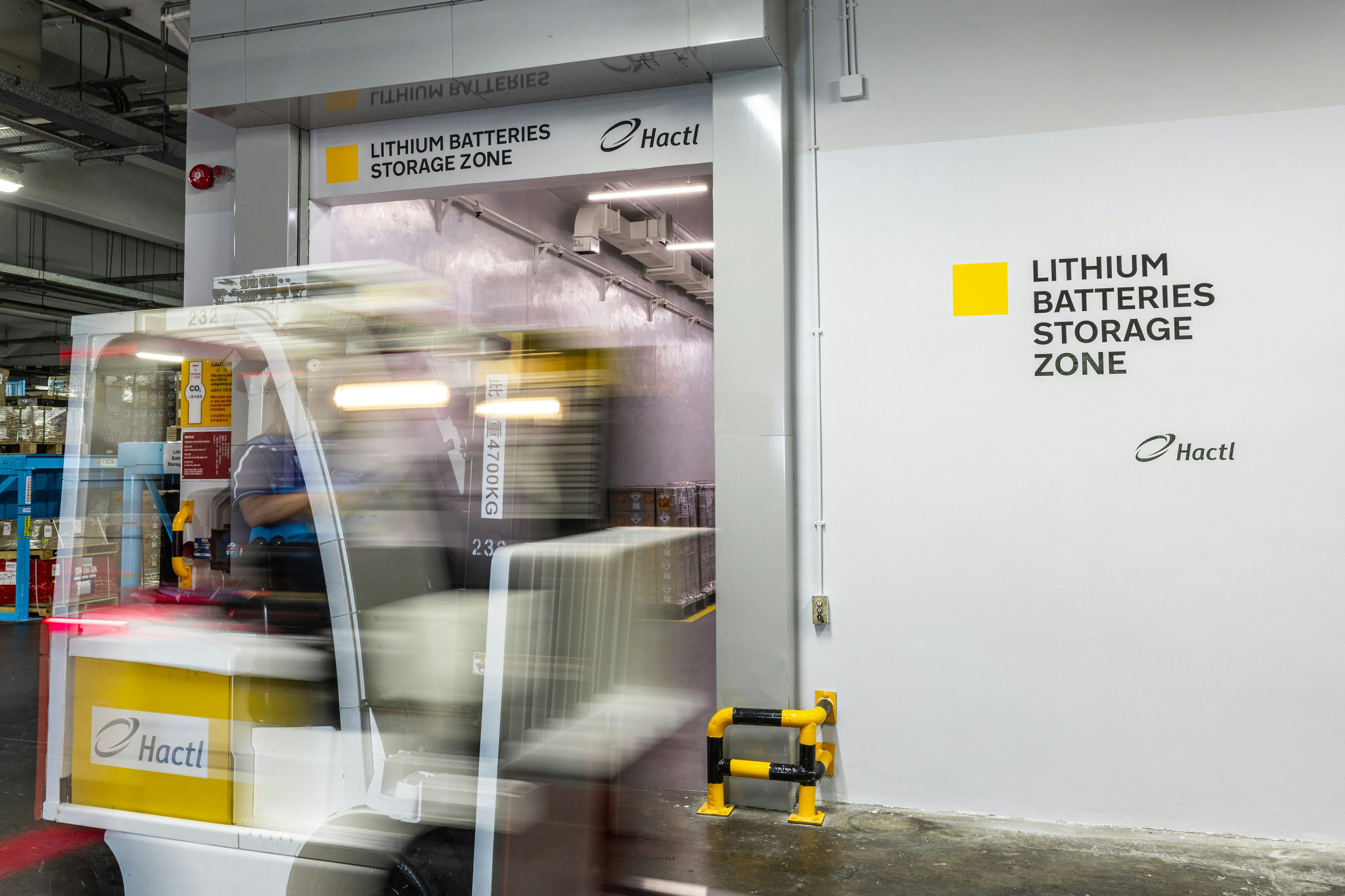 Hactl&rsquo;s new Lithium Batteries Storage Zone features CO2 fire suppression systems and fire-proof partitions.